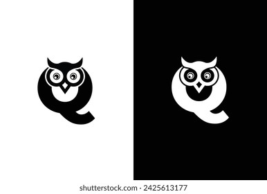 Initial letter Q with owl modern company business logo icon. Simple and creative owl logo design vector, combination of letter Q and owl.