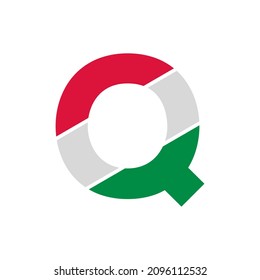 Initial Letter Q Paper Cutout with Italian Flag Color Logo Design Template