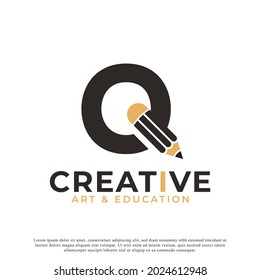 Initial Letter Q with Pencil Logo Design Icon Template Element