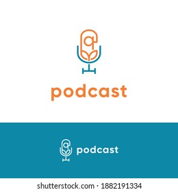 Initial letter Q Podcast audio record logo design vector. Modern flat minimalist concept