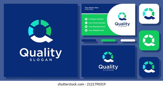 Initial Letter Q Progress Recycle Recycling Circle Vector Logo Design with Business Card