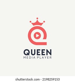 Initial Letter Q Queen Crown with Play Button for Audio Video Film Movie Song Media Player logo design