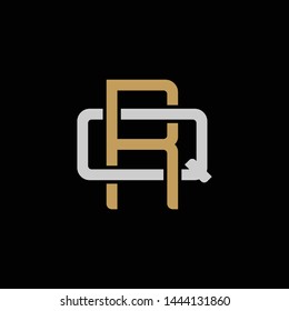 Initial letter Q and R, QR, RQ, overlapping interlock logo, monogram line art style, silver gold on black background