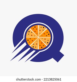 Initial Letter Q Restaurant Cafe Logo With Pizza Concept Vector Template