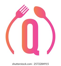 Initial Letter Q Restaurant Logo Design Concept With Spoon and Fork Symbol Vector Template