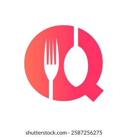 Initial Letter Q Restaurant Logo Design Concept With Fork and Spoon Symbol