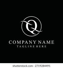 Letra inicial q serif diseño de logotipo de texto de fuente, concepto de Vector de icono dorado, Plantilla de Vector gráfico redondo