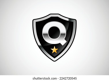 Initial letter Q with shield icon logo design vector illustration. Shield with monogram alphabet