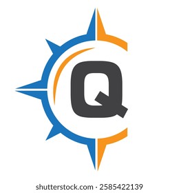 Initial Letter Q Ship Logo Concept With Compass Symbol Vector Template