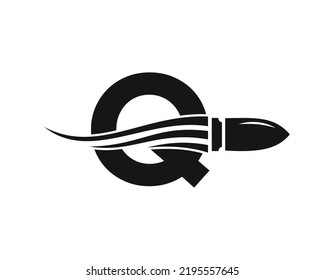 Initialbuchstaben Q für das Bullet-Logo mit Concept Weapon für das Sicherheits- und Schutzsymbol