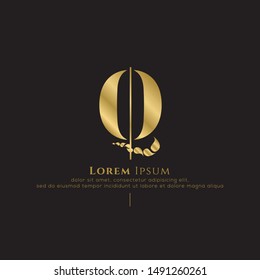Initial letter q sliced vertical uppercase modern logo design template elements. Gold letter Isolated on black  background. Suitable for business, fashion group company.