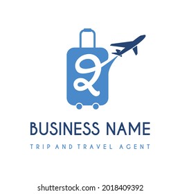 Initial Letter Q with Suitcase Bag and Air Plane for Travel and Trip Agent Business Logo Idea. Recreation, Voyage, Vacation, Transport Service Company Logo Design Concept