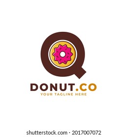 Initial Letter Q Sweet Donut Logo Design. Logo for Cafes, Restaurants, Coffee Shops, Catering.