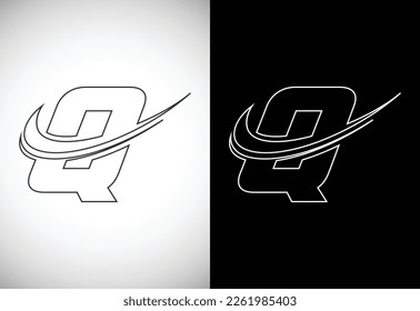 Ursprünglicher Buchstabe Q mit einem Logo im Kunststil der swoosh Linie. Moderner Vektorlogotyp für Geschäfts- und Firmenidentität.