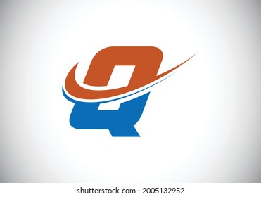 Letra inicial Q con la plantilla de logotipo de swoosh, rojo y azul. Logotipo vectorial moderno para identidad empresarial y de empresa.