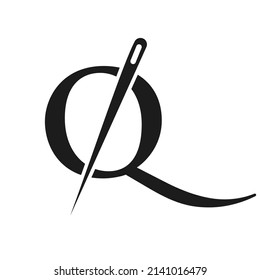 Initial Letter Q Tailor Logo, Needle and Thread Combination for Embroider, Textile, Fashion, Cloth, Fabric Template