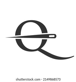 Logotipo de letra inicial Q Tailor, combinación de aguja y hilo para bordado, textil, de moda, de tela, plantilla de tela