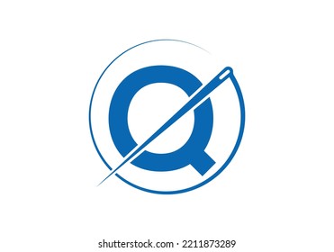 Initial Letter Q With Tailor Logo, Needle and Thread Combination for Embroidery, Textile, Fashion, Cloth, Fabric Template.