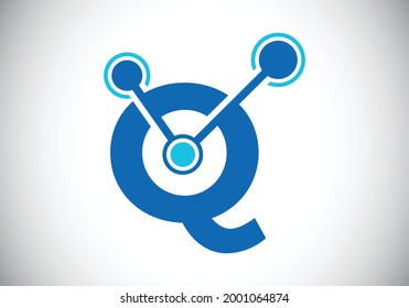 Initial letter Q with technology logo sign symbol. Suitable for technology, Internet, computer, and data related business
