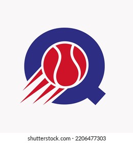 Initial Letter Q Tennis Logo Concept With Moving Tennis Ball Icon. Tennis Sports Logotype Symbol Vector Template