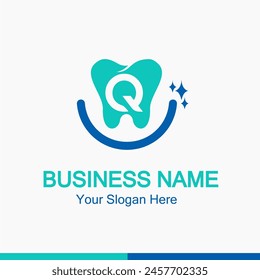 Initial Letter Q with Tooth Line Art Icon for Dental Health Care and Dental Clinic, Dentistry Business Logo Idea Template	