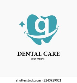 Initial Letter q with Tooth and Smile Icon for Dental Health Care and Dental Clinic, Dentistry Business Logo Idea Template