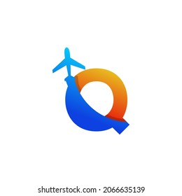 Initial Letter Q Travel with Airplane Flight Logo Design Template Element