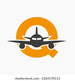 Initial Letter Q Travel Logo Concept With Flying Air Plane Symbol