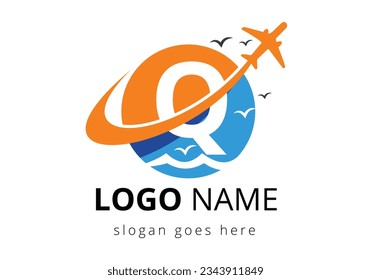 Initial Letter Q  with travel logo design. Air, Airline, Airplane and travel logo design template.