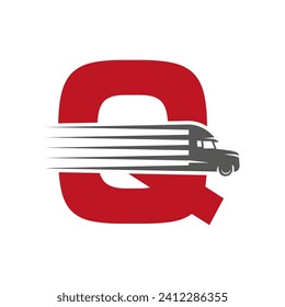 Initial Letter Q Truck Logo For Transportation Symbol. Transportation Logotype