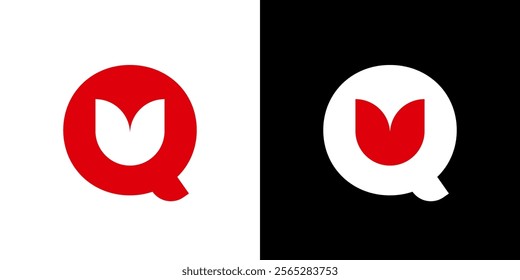 Initial letter Q tulip love heart book logo template black white red	