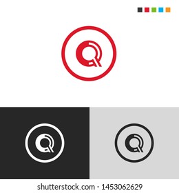 Initial Letter q uppercase inside circle logo design template elements. Red letter Isolated on black white grey background. Suitable for business, consulting group company.