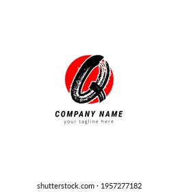 Initial letter Q uppercase with paint effect. Modern logo design template elements. Black letter with red circle isolated on white background. Suitable for business, consulting group, company logo