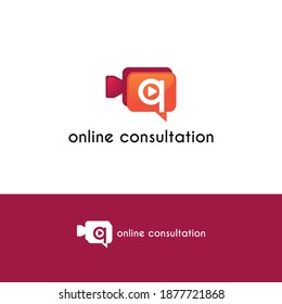 Initial letter q with video call camera chatting icon for online meeting, consulting logo concept