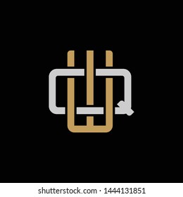 Initial letter Q and W, QW, WQ, overlapping interlock logo, monogram line art style, silver gold on black background