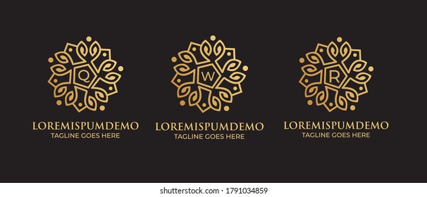 Letra inicial plantilla de logotipo Q W R Luxury. Arte de línea elegante emblema de letras . Retro Vintage 
 o Logotipo Vector Monograma elementos de diseño placa floral de estilo lineal de moda 
moda, belleza y joyería 