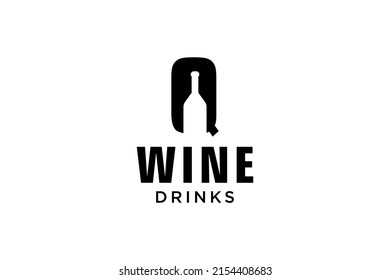 initial letter Q with wine bottle logo design