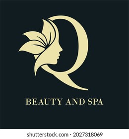 Initial Letter Q With Woman Female Face and Leaves for Beauty Spa Cosmetic Salon and natural Skin care Business Logo Concept Design