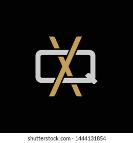 Initial letter Q and X, QX, XQ, overlapping interlock logo, monogram line art style, silver gold on black background