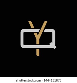 Initial letter Q and Y, QY, YQ, overlapping interlock logo, monogram line art style, silver gold on black background