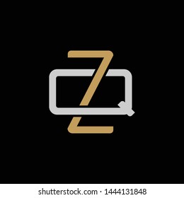 Initial letter Q and Z, QZ, ZQ, overlapping interlock logo, monogram line art style, silver gold on black background