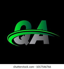 initial letter QA logotype company name colored green and black swoosh design. vector logo for business and company identity.
