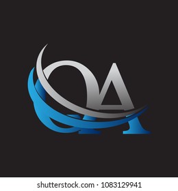 initial letter QA logotype company name colored blue and grey swoosh design. vector logo for business and company identity.