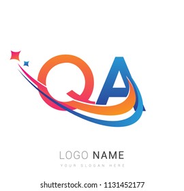 initial letter QA logotype company name colored orange, red and blue swoosh star design. vector logo for business and company identity.
