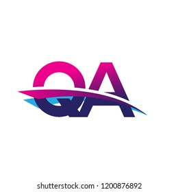 initial letter QA logotype company name colored blue and magenta swoosh design. vector logo for business and company
