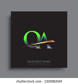 initial letter QA logotype company name colored green and gold swoosh design. vector logo for business and company