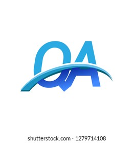 initial letter QA logotype company name colored blue and swoosh design. vector logo for business and company identity.