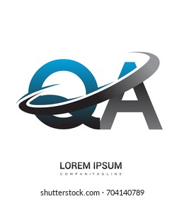 initial letter QA logotype company name colored blue and grey swoosh design. logo design for business and company identity.