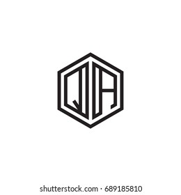 Initial letter QA, minimalist line art monogram hexagon logo, black color