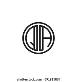 Initial letter QA, minimalist line art monogram circle logo, black color